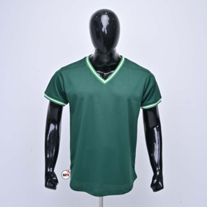 รับผลิตเสื้อยืดคุณภาพพรีเมียมแบบขายส่ง เสื้อกีฬาสีเขียว คอวี ผ้าตาข่าย แต่งขอบสีขาว แขนสั้น - Product Image 1