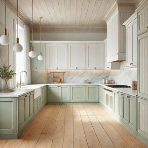 Prix d'usine – Dernière collection : Unité de cuisine moderne bicolore en bois de bouleau avec panneau en contreplaqué, installation et nettoyage faciles - Product Image 1