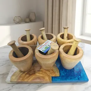 Ensemble mortier et pilon en bois de haute qualité, broyeur manuel d'herbes, presse-ail, outil de cuisine en bois naturel fait main, sans danger pour les aliments - Product Image 2