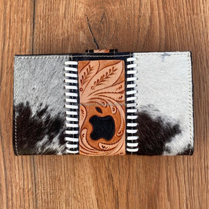 Cartera tallada a mano, recién llegada, funda de teléfono de embrague, Cartera de cuero de piel de vaca occidental, multiusos, carteras con logotipo de Apple - Product Image 4