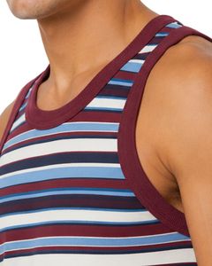 <b>Maroon</b> Blue Striped Men Cotton Tank <b>Top</b> Sleeveless Vest Casual Summer Gym Fitness Shirt Breathable Loose Fit Streetwear Tank <b>Top</b> - Product Image 3