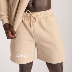 Custom Logo Men's Solid Color Cotton Drawstring Shorts Casual Mid Waist Short Shorts Breathable Knitted Fabric - Product Image 3