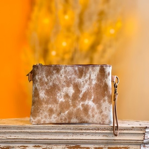 2026 New Luxury Designer 100% Genuine Leather <b>Wristlet</b> Small Coin Pouch With Zipper Closure Hair On Hide Fur Shoulder Sling Bags - Product Image 2