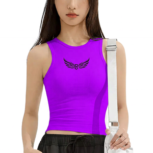 Haut court blanc sans manches pour femme, col rond, imprimé logo aile, respirant, en Spandex et Polyester, motif lettres avant, élément de mode - Product Image 5