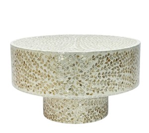Luxury Modern Handmade Round Mother Pearl Inlay <b>Coffee</b> <b>Table</b> <b>White</b> Shell Mosaic Pedestal Living Room Hotel Use - Product Image 1