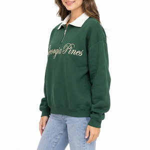 <b>Women</b> Customized Pink <b>Quarter</b> <b>Zip</b> Fleece Sweatshirt Turn Collar Regular Sleeve Casual Winter Wear Front Logo Warm Comfortable - Product Image 4