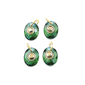 Breloques ovales en quartz émeraude 10x8mm, double pierre, avec anneau de jonction en argent sterling plaqué or, bijoux de guérison en quartz émeraude - Product Image 1