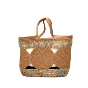 Sac fourre-tout naturel tendance fait main en jonc de mer et coton tressé, sac à main bohème rustique pour l'été, la plage et les voyages - Product Image 3