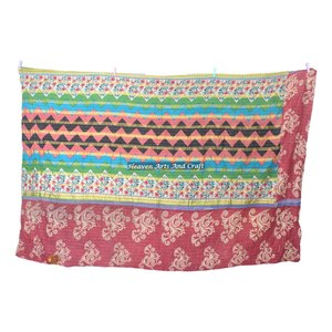 Traditional Floral Handmade Kantha <b>Quilt</b> Indian Reversible Hand Stitched Heavy Throw Old Sari Blanket Patch Work Heavy <b>Quilt</b> - Product Image 2