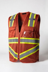 Gilet de sécurité réfléchissant marron avec panneaux en maille et plusieurs poches pour les travaux de construction et de circulation - Product Image 4