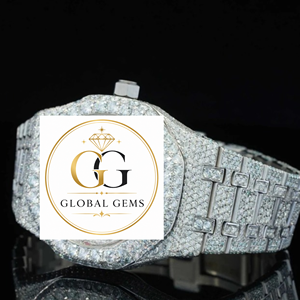 Export Quality New Silver Stainless Steel Iced Out Mossinate Diamond Analog Rubber Strap Watch for Unisex Export - Product Image 6