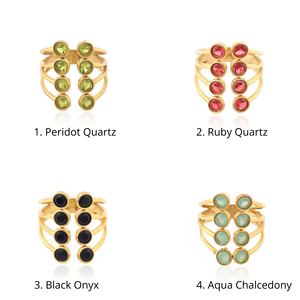 New arrival hydro quartz chalcedony onyx gemstone <b>adjustable</b> <b>ring</b> solid brass 18k gold plated bohemia style fashion jewelry <b>ring</b> - Product Image 1