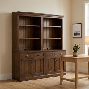 Librero Rústico de Madera con 2 Estantes, Gabinete y Cajón, Mueble Independiente para Almacenamiento en Oficina en Casa - Product Image 4