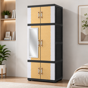 Armario/Guardarropa Naiba Fit Pro de Plástico con Puertas Abatibles de Panel Plano Beige con Espejo para Almacenamiento de Ropa y Dormitorio - Product Image 1