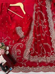 Georgette Viscose Silk Sequence Embroidery Luxury Work <b>Saree</b> <b>Blouse</b> Piece Indian Party Wedding Wear Women's Sari Machine 81523 - Product Image 3