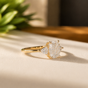 Bague de Fiançailles et de Mariage Art Déco en Moissanite Coupe Coussin, Bague de Mariée Trilogie en Or Jaune Plaqué 10K, Bague Fête des Mères - Product Image 2
