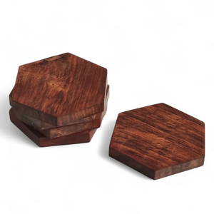 Posavasos rústicos de madera con soporte, tapetes redondos de madera para el hogar y la oficina de B H Brothers - Product Image 6