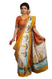Tela de seda pura BIshnupuri estampada a mano para mujeres, sari tradicional de India, Pakistán y Bangladesh - Product Image 1