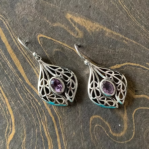 Boucles d'oreilles pendantes ovales en argent 925 JAIPUR SILVER, 5,6 grammes, avec cristal d'améthyste, pour femme, toutes occasions - Product Image 2