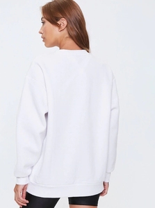 Sweat-shirt blanc à col rond pour femme avec imprimé léopard et texte Mon Cheri, coupe classique, décontracté, pour l'automne - Product Image 6