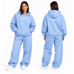 Conjunto de Sudadera con Capucha de Forro Polar Morado para Mujer, Corte Holgado Informal, 2 Piezas, Sudadera y Pantalones Largos, Impresión de Logotipo Personalizado, para Todas las Temporadas - Product Image 2