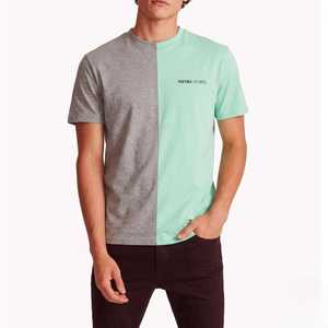 T-shirt personnalisé pour homme en coton tricoté bicolore, coupe oversize, col rond, manches courtes, style streetwear, mode estivale - Product Image 4