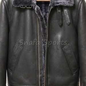 Men's <b>Sheepskin</b> Shearling Leather <b>Jacket</b> Casual Flight Coat with Zippered Closure Genuine Leather Fur Bomber <b>Jacket</b> - Product Image 3