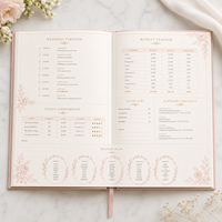 Carnet de planification de mariage personnalisé LABON, couverture rigide en tissu floral rose pâle de luxe, bords dorés à la feuille d'or, organisateur de design floral nuptial