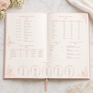 Carnet de planification de mariage personnalisé LABON, couverture rigide en tissu floral rose pâle de luxe, bords dorés à la feuille d'or, organisateur de design floral nuptial - Product Image 3