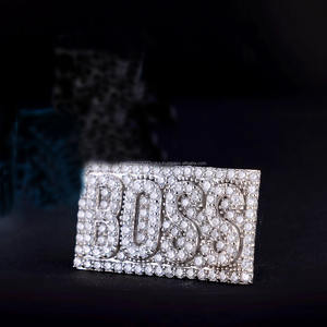 Bague Ronde Moissanite Personnalisée avec Lettre, Logo ou Nom, Style Rapper, Classique, Initiale Sertie de Pierres, Cadeau pour Homme, en Argent Sterling 925 - Product Image 3