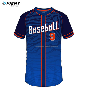 FIZAY ENTERPRISES ชุดกีฬาคุณภาพสูง ระบายอากาศได้ดี ผลิตตามสั่ง เสื้อแขนครึ่งสีน้ำเงิน ชุดยูนิฟอร์มเบสบอลซอฟต์บอล ไซส์ใหญ่ - Product Image 3
