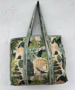 Bohemian Block Print Cotton Quilted Shoulder Bag Inner Pockets Durable Reusable Tote for Daily Life Work College - Product Image 4