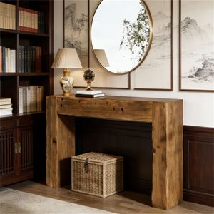 Consolle in Legno Massello con Pannello di Controllo, Elegante Tavolo da Ingresso/Divano - Product Image 1