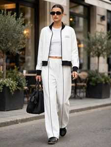 ONETEN APPARELS Women <b>White</b> Color Block Track Jacket <b>And</b> Pants Set Side Stripe Sporty Jogger Outfit - Product Image 5