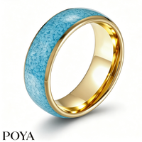 POYA 8mm Vergoldeter Wolframcarbid-Ring mit Türkis-Einlage Abgeschrägte Kante Verlobungsring Komfortabler Sitz Herren Hochzeitsschmuck