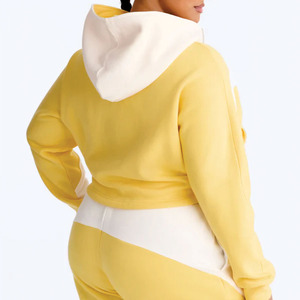 Conjunto de chándal de forro polar suave amarillo al por mayor, de gran tamaño y peso pesado, con sudadera corta y pantalones jogger, estilo urbano, para hombre y mujer, proveedor - Product Image 6