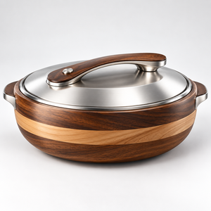 Calentador de Comida de Acero Inoxidable de Lujo con Acabado Efecto Madera y Tapa de Cúpula de Acero Inoxidable - Product Image 1