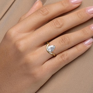 แหวนเพชรรูปลูกแพร์2.00 CT _ 14K ก้านเกลียวสีทอง - Product Image 1