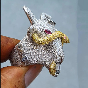 Anillo de Plata de Ley 925 con Calavera de Cabra y Cara de Animal, Totalmente Cubierto de Moissanita, Estilo Hip Hop Personalizado, Joyería de Compromiso para Hombre - Product Image 3