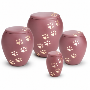 Decorative Pink Aluminum Pet Cremation <b>Urns</b> Handcrafted Paw Print Metal Memorial Jar for Dog <b>Cat</b> Ashes - Product Image 3