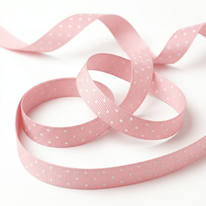 โรงงานนีลกามาล ริบบิ้นโกรเกรนลายจุดสีชมพูขาว ขนาด 6 มม. ผลิตจากโพลีเอสเตอร์ 100% ไม่หดตัว ขายส่งสำหรับทำโบว์เด็ก - Product Image 1