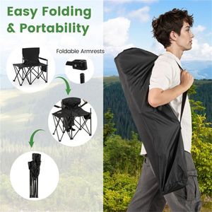 Black Oversized <b>Foldable</b> <b>Camping</b> Chair with Side <b>Table</b> and Cup Holder 330 LBS Capacity for Outdoor Use - Product Image 3