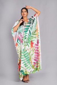 Nuevo Kaftán de Lujo Moderno para Mujer, Estampado Floral, Satén de Algodón Puro, Transpirable, para Verano, Primavera, Otoño, Playa, Ropa de Dormir - Product Image 2