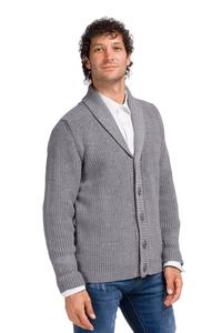 Cardigan d'hiver épais classique pour homme Wolf, col en V, à double boutonnage, 100 % laine mérinos, fabriqué en Italie, fourniture ODM, tricot plat uni - Product Image 6