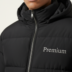 Veste matelassée pour homme avec logo personnalisé, veste à capuche d'hiver, veste rembourrée chaude, fabricant de vêtements streetwear OEM - Product Image 5