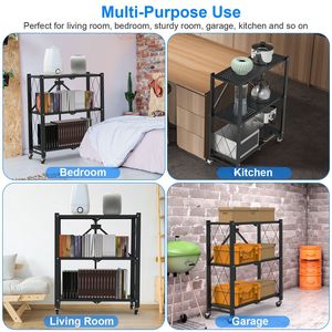 Scaffale Organizzatore Pieghevole a 3 Livelli con Ruote Bloccabili, Nessun Montaggio Richiesto - Unità di Stoccaggio Mobile con Ruote - Product Image 6