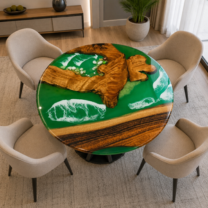 Handmade Eco-Friendly Green <b>Epoxy</b> Resin <b>Coffee</b> <b>Table</b> Solid Walnut Wood Modern Living Room Tabletop Graduation Custom Designer - Product Image 2