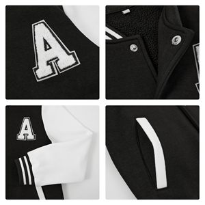 Veste de baseball unisexe noire et blanche avec lettres brodées, coupe classique, tendance hiver - Product Image 4
