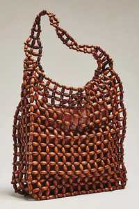 Sac seau en perles de bois fait main, style bohème, sac fourre-tout à cordon, couleur marron naturel, décoration intérieure - Product Image 6