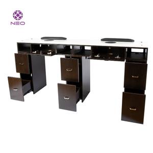 Table à ongles NEO avec plateau en marbre et double tiroir de rangement, mobilier de salon contemporain pour bar à manucure - Product Image 3